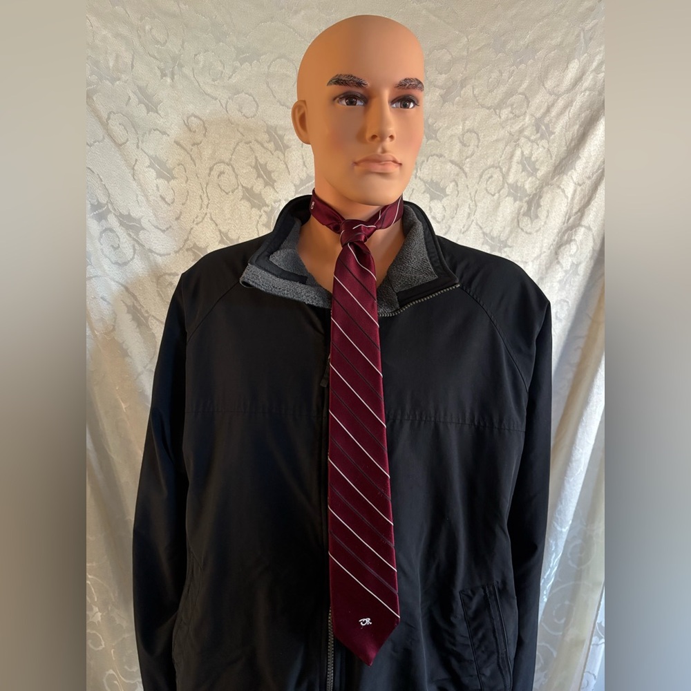 Oscar de la Renta Maroon Tie With Initials "OR" and White and Black Stripes